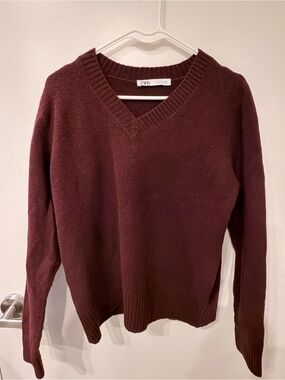 Zara V-Neck Sweater in Deep Wine
